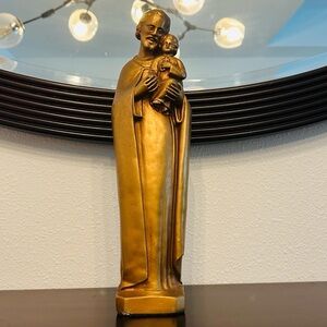 Vintage Saint Joseph with Child Jesus" Religious Statue - Chalkware